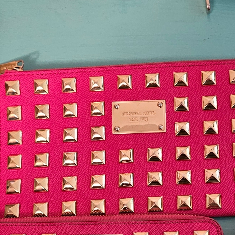 Rare Hot Pink Michael Kors Studded Pyramid Wallet, Mi… Gem